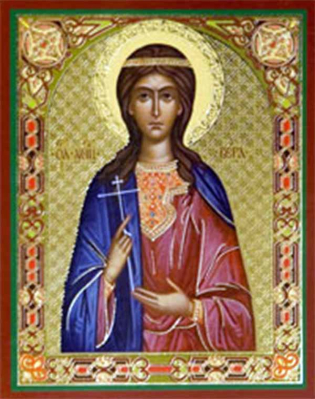 купить - Икона на деревянной основе Вера Римская отроковица, мц. 8х6 с тиснением золотой фольгой, в упаковке - фото 1