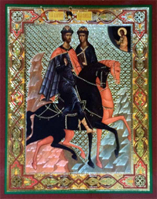 купить - Икона на деревянной основе Борис и Глеб блгв. князья 8х6 с тиснением золотой фольгой, в упаковке - фото 1