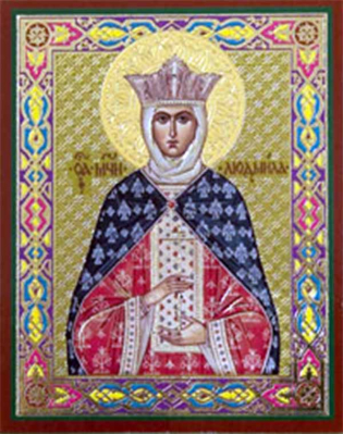 купить - Икона на деревянной основе Людмила кн. Чешская, мц. 8х6 с тиснением золотой фольгой, в упаковке - фото 1