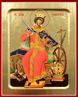 купить - Икона Екатерины, великомученицы (сидящая) на дереве: 125 х 160 - фото 1