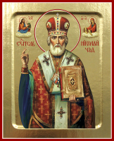 Икона Николая Чудотворца, святителя (в красной митре) на дереве: 125 х 160