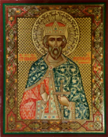 Икона на деревянной основе Ростислав (Михаил) св. блгв. вел. кн. 8х6 с тиснением золотой фольгой, в