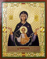 Икона на деревянной основе БМ Знамение с тиснением золотой фольгой, в упаковке
