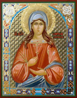 Икона на деревянной основе Марина (Маргарита) Антиохийская вмц. 8х6 с тиснением золотой фольгой, в у