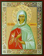 Икона на деревянной основе София Римская мц. 8х6 с тиснением золотой фольгой, в упаковке